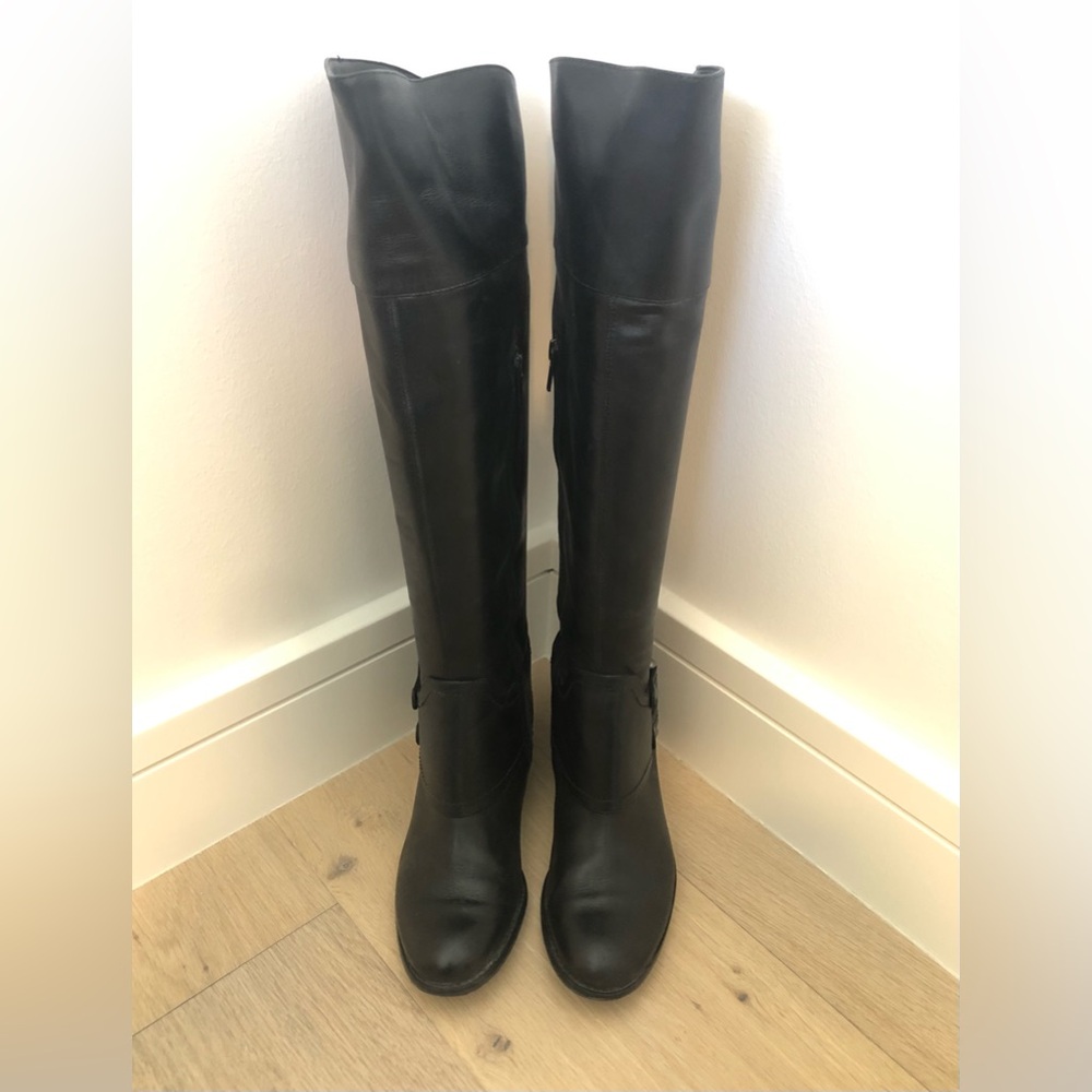 Arturo Chiang black leather knee-high riding style chunky mid-heel boots (6.5)